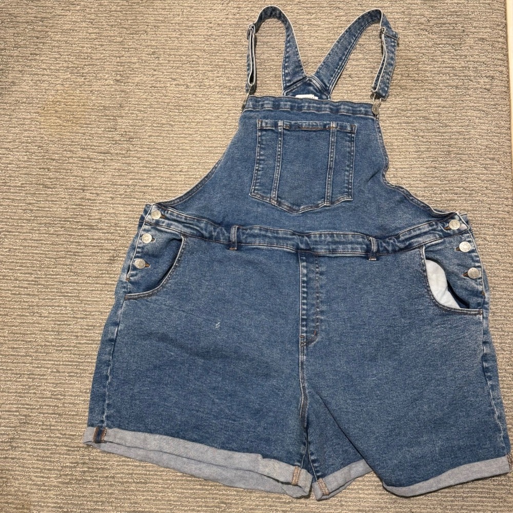 Ava & Viv Womens Plus Size 22 Denim Shortalls Medium Wash Cuffed Jean Overalls